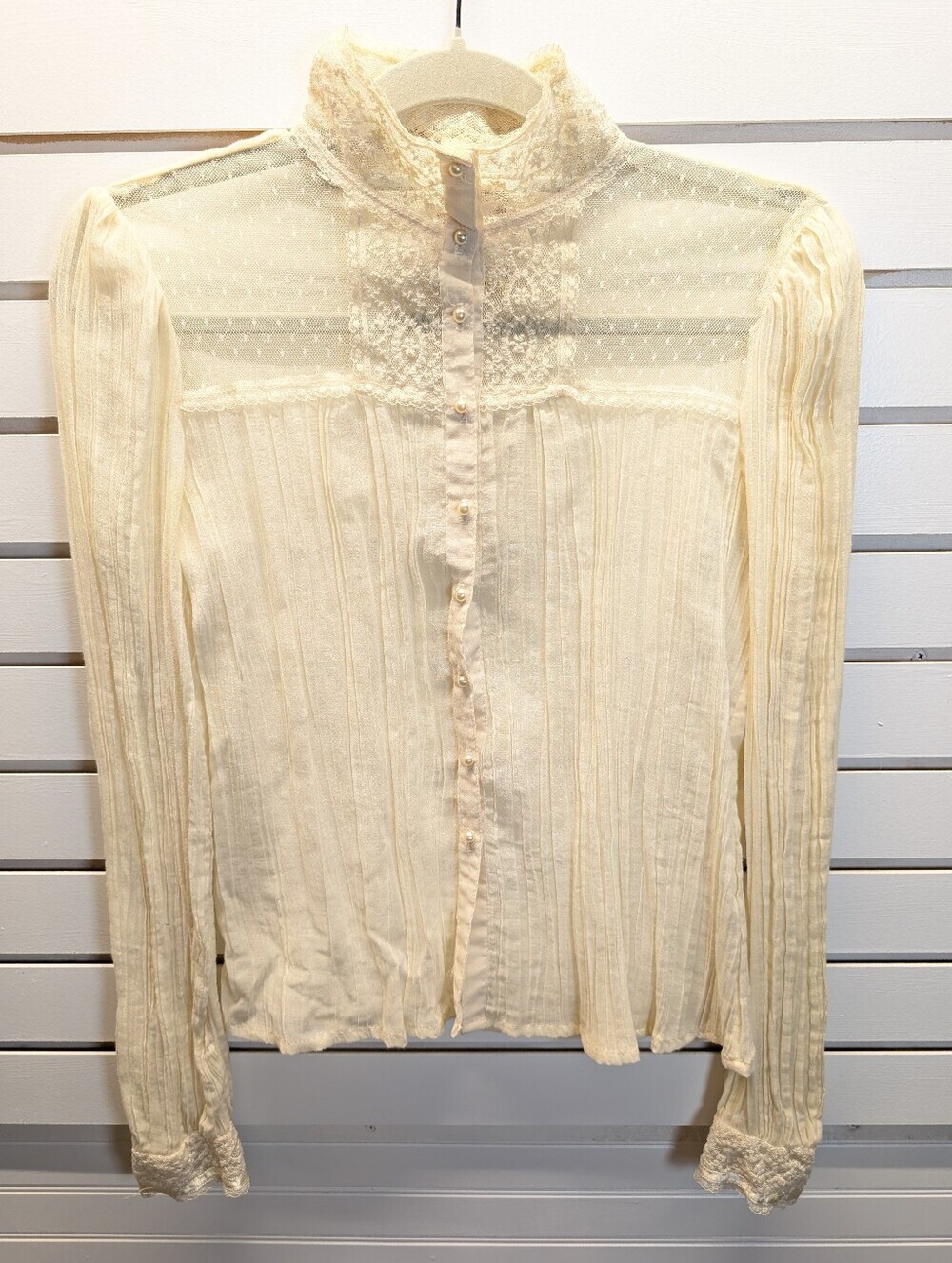 Vtg Jessicas Gunnies Sheer Lace Boho Gauzy Victorian Coquette Blouse Size 11 EUC